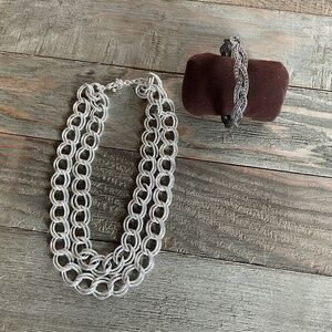 Silver Chain Necklace with Braided Bracelet